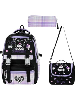 Alanç Gift Kore Tarzı Kız Çocuk Ortopedik Ekose Kumaş İlkokul Sırt Çantası Termal Beslenme ve Kalemlik