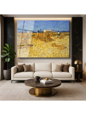 GülsenArt Vincent Van Gogh Hasat Kırsal Yaşam Resmi Temperli Cam Tablo Duvar Tablosu Dekoratif Tablo