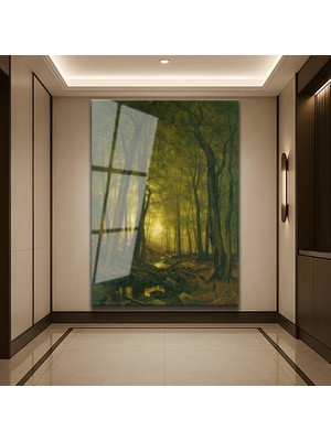 GülsenArt Albert Bierstadt Orman Işığı Doğa Manzarası Temperli Cam Tablo Duvar Tablosu Dekoratif Tablo