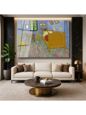 GülsenArt Vincent Van Gogh Arles Yatak Odası Iç Mekan Resmi Temperli Cam Tablo Duvar Tablosu Dekoratif Tablo