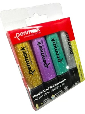 Penmark Metalik Simli 4'lü Fosforlu Kalem