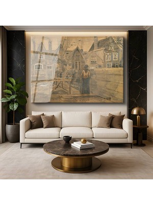 GülsenArt Vincent Van Gogh Antwerp Eski Evler Arka Bahçeler Şehir Resmi Temperli Cam Tablo Duvar Tablosu Dekoratif Tablo