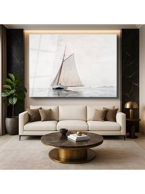 GülsenArt Winslow Homer Sailing Vessel Yelkenli Gemi Deniz Resmi Temperli Cam Tablo Duvar Tablosu Dekoratif Tablo