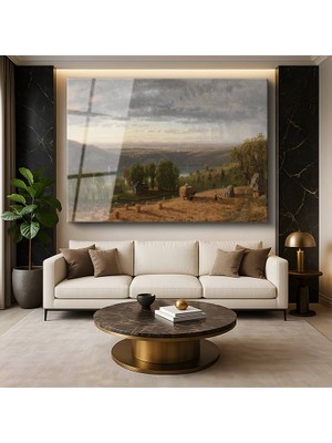 GülsenArt Jasper Francis Cropsey Sonbahar Vadisi Doğa Manzarası Temperli Cam Tablo Duvar Tablosu Dekoratif Tablo