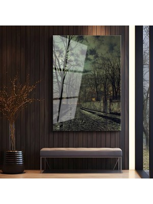 GülsenArt John Atkinson Grimshaw Ay Işığı Gece Yolu Temperli Cam Tablo Duvar Tablosu Dekoratif Tablo
