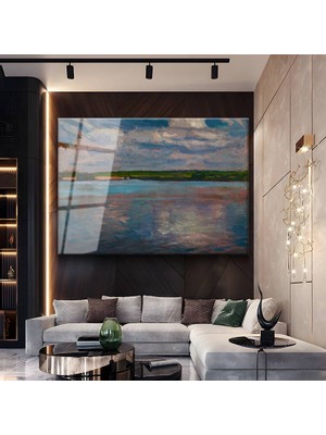 GülsenArt Claude Monet Göl Yansımaları Su Resmi Temperli Cam Tablo Duvar Tablosu Dekoratif Tablo