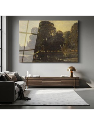 GülsenArt John Constable Göl Kenarı Ağaçlar Doğa Resmi Temperli Cam Tablo Duvar Tablosu Dekoratif Tablo