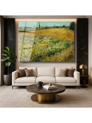GülsenArt Vincent Van Gogh Buğday Tarlası Kırsal Tarım Manzarası Temperli Cam Tablo Duvar Tablosu Dekoratif Tablo
