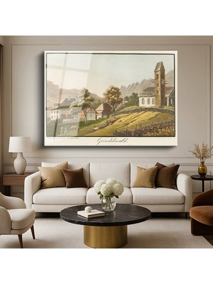 GülsenArt Samuel Birmann Grindelwald Isviçre Manzarası Temperli Cam Tablo Duvar Tablosu Dekoratif Tablo