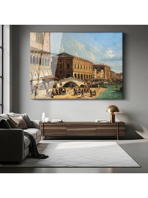 GülsenArt Canaletto Venedik Rialto Köprüsü Mimari Resmi Temperli Cam Tablo Duvar Tablosu Dekoratif Tablo