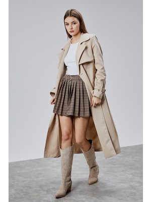 Bolivente Bej Regular Kalıp Rüzgarlık Detaylı Trençkot 46636