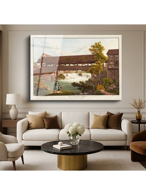 GülsenArt Carl Bleuler Laufenburg Köprüsü Isviçre Resmi Temperli Cam Tablo Duvar Tablosu Dekoratif Tablo