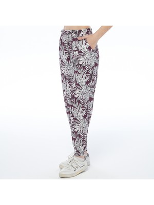 Asn Concept Desenli Kadın Beli Paçası Lastikli Patlıcan Moru Eşofman Altı (Büyük Beden Seçeneğiyle)