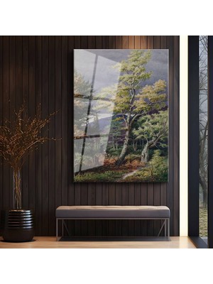 GülsenArt Thomas Cole Derin Orman Doğa Manzarası Temperli Cam Tablo Duvar Tablosu Dekoratif Tablo