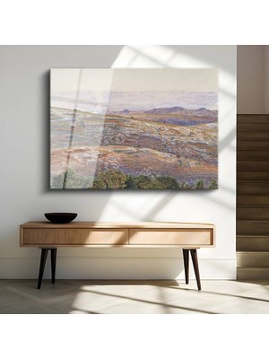 GülsenArt William Holman Hunt Tepe Vadi Doğa Manzarası Temperli Cam Tablo Duvar Tablosu Dekoratif Tablo