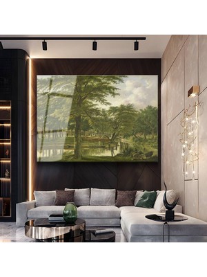 GülsenArt Jacob Van Ruisdael Ağaçlık Park Doğa Manzarası Temperli Cam Tablo Duvar Tablosu Dekoratif Tablo