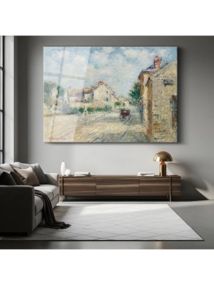 GülsenArt Gustave Loiseau Fransız Köyü Kırsal Manzarası Temperli Cam Tablo Duvar Tablosu Dekoratif Tablo