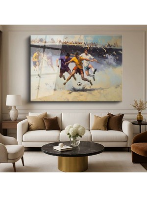 GülsenArt Pino Daeni Futbol Maçı Spor Resmi Temperli Cam Tablo Duvar Tablosu Dekoratif Tablo