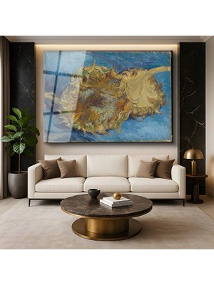 GülsenArt Vincent Van Gogh Ayçiçekleri Çiçek Natürmortu Temperli Cam Tablo Duvar Tablosu Dekoratif Tablo