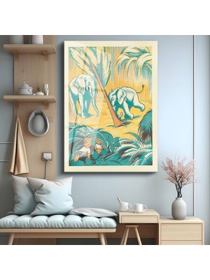 GülsenArt Anonim Tropikal Fil Hayvanları Temperli Cam Tablo Duvar Tablosu Dekoratif Tablo