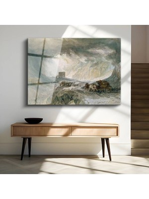 GülsenArt J.m.w. Turner Kar Fırtınası Posta Arabası Temperli Cam Tablo Duvar Tablosu Dekoratif Tablo