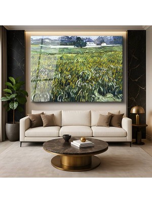GülsenArt Vincent Van Gogh Buğday Tarlası Tarım Manzarası Temperli Cam Tablo Duvar Tablosu Dekoratif Tablo