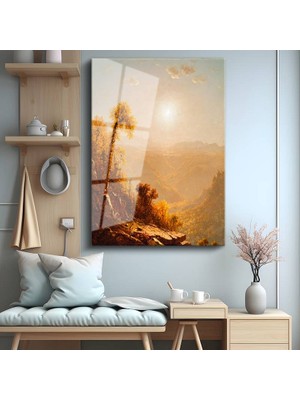 GülsenArt Frederic Edwin Church Sonbahar Vadisi Doğa Manzarası Temperli Cam Tablo Duvar Tablosu Dekoratif Tablo