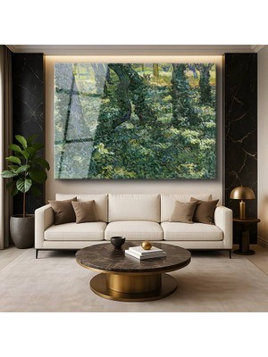 GülsenArt Vincent Van Gogh Ağaç Altı Doğa Manzarası Temperli Cam Tablo Duvar Tablosu Dekoratif Tablo
