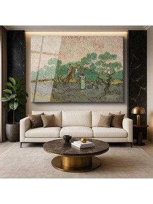 GülsenArt Vincent Van Gogh Zeytin Toplayan Kadınlar Tarım Yaşamı Temperli Cam Tablo Duvar Tablosu Dekoratif Tablo