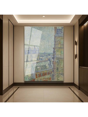 GülsenArt Vincent Van Gogh Paris Şehir Manzarası Temperli Cam Tablo Duvar Tablosu Dekoratif Tablo
