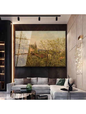 GülsenArt Temperli Camille Pissarro Bahar Mevsimi Doğa Manzarası Temperli Cam Tablo Duvar Tablosu Dekoratif Tablo