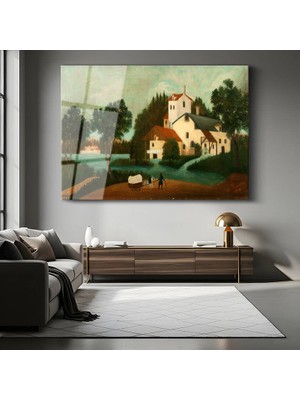 GülsenArt Henri Rousseau Köy Kırsal Manzarası Temperli Cam Tablo Duvar Tablosu Dekoratif Tablo