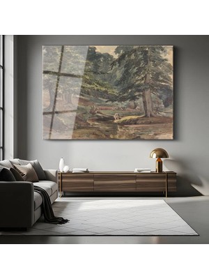 GülsenArt Thomas Gainsborough Orman Deresi Su Resmi Temperli Cam Tablo Duvar Tablosu Dekoratif Tablo
