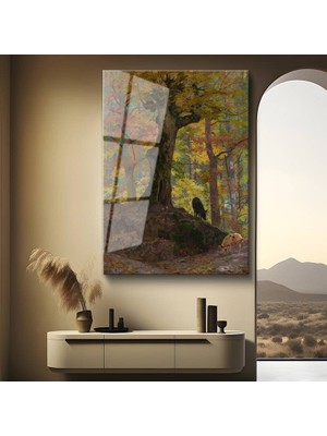 GülsenArt Ivan Shishkin Sonbahar Renkleri Orman Temperli Cam Tablo Duvar Tablosu Dekoratif Tablo
