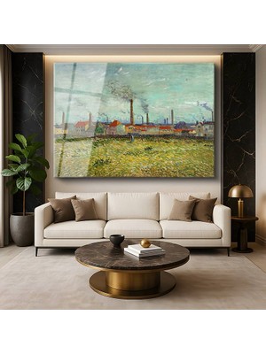 GülsenArt Vincent Van Gogh Fabrikalar Endüstriyel Manzara Resmi Temperli Cam Tablo Duvar Tablosu Dekoratif Tablo