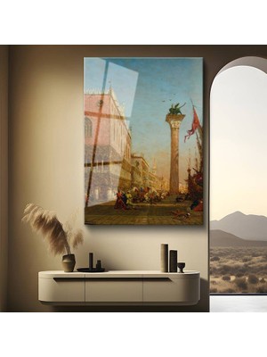 GülsenArt Felix Ziem Venedik San Marco Meydanı Temperli Cam Tablo Duvar Tablosu Dekoratif Tablo