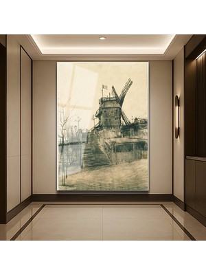 GülsenArt Vincent Van Gogh Le Moulin De Blute-Fin Değirmen Temperli Cam Tablo Duvar Tablosu Dekoratif Tablo