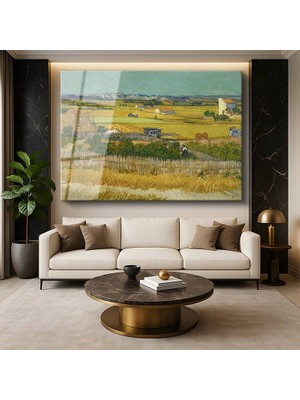 GülsenArt Vincent Van Gogh Hasat Tarım Yaşamı Resmi Temperli Cam Tablo Duvar Tablosu Dekoratif Tablo