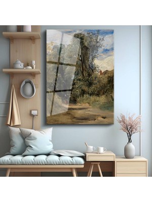 GülsenArt John Constable Kır Yolu Kırsal Manzara Temperli Cam Tablo Duvar Tablosu Dekoratif Tablo