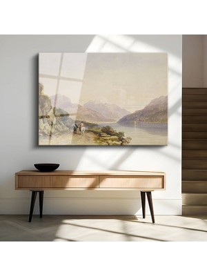 GülsenArt J.m.w. Turner Yüksek Dağ Doğa Manzarası Temperli Cam Tablo Duvar Tablosu Dekoratif Tablo
