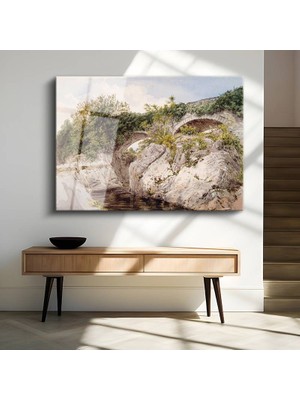 GülsenArt John Constable Taş Köprü Kayalık Manzara Temperli Cam Tablo Duvar Tablosu Dekoratif Tablo