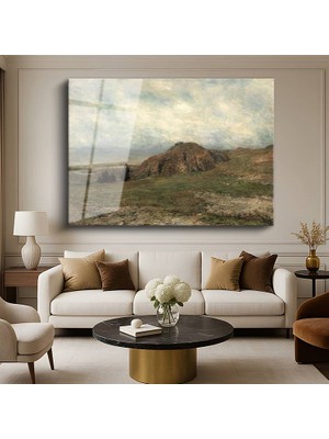 GülsenArt Charles-François Daubigny Tepeler Doğa Manzarası Temperli Cam Tablo Duvar Tablosu Dekoratif Tablo
