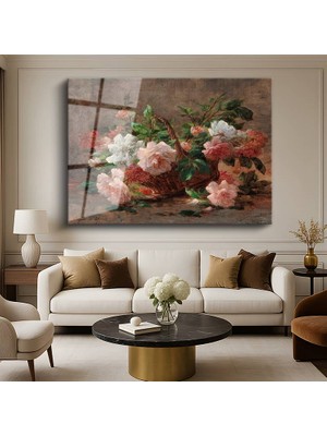 GülsenArt Eliza Pratt Greatorex Sepette Güller Çiçek Resmi Temperli Cam Tablo Duvar Tablosu Dekoratif Tablo