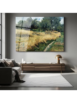 GülsenArt Ivan Shishkin Buğday Tarlası Kırsal Manzarası Temperli Cam Tablo Duvar Tablosu Dekoratif Tablo