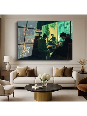 GülsenArt Ramon Lombarte Akşam Buluşması Sosyal Yaşam Resmi Temperli Cam Tablo Duvar Tablosu Dekoratif Tablo