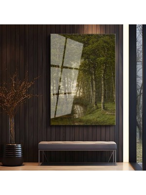 GülsenArt Théodore Rousseau Yeşil Orman Doğa Manzarası Temperli Cam Tablo Duvar Tablosu Dekoratif Tablo