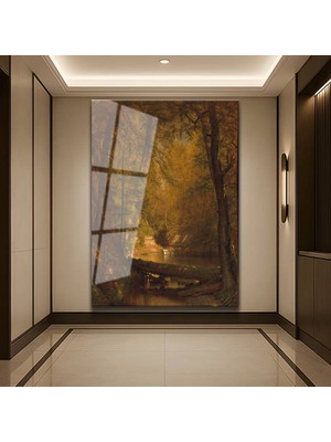 GülsenArt Thomas Moran Sonbahar Orman Renkleri Temperli Cam Tablo Duvar Tablosu Dekoratif Tablo