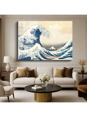 GülsenArt Katsushika Hokusai Kanagawa Büyük Dalga Japon Sanatı Temperli Cam Tablo Duvar Tablosu Dekoratif Tablo