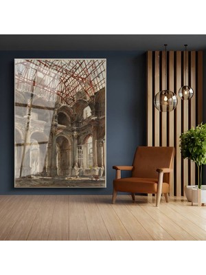 GülsenArt Richard Parkes Bonington Savaş Sonrası Harabe Manzarası Temperli Cam Tablo Duvar Tablosu Dekoratif Tablo