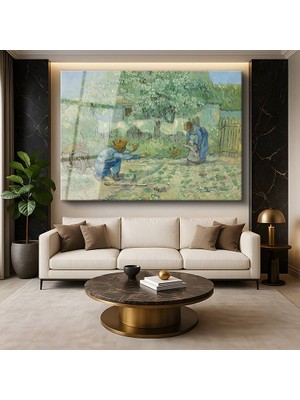 GülsenArt Vincent Van Gogh Ilkbahar Bahçesi Çiçek Manzarası Temperli Cam Tablo Duvar Tablosu Dekoratif Tablo